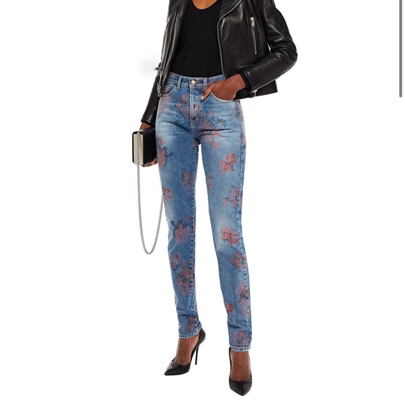 Yves Saint Laurent Denim - SAINT LAURENT High Rise Skinny Tight Slim Faded Flower Print Jeans Size 24